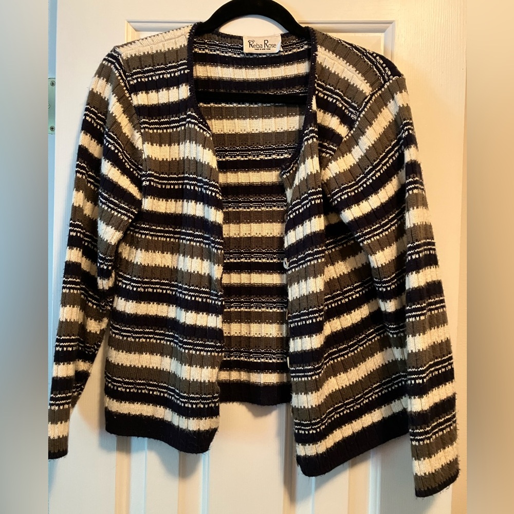 Vintage Reba Rose Striped Button Up Cardigan